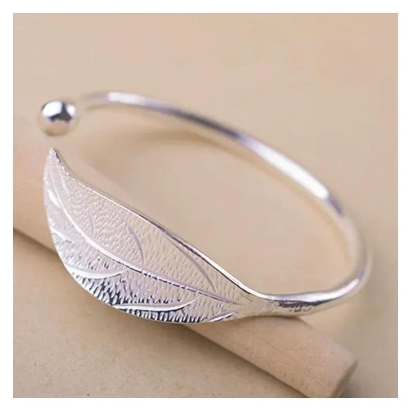 SILVER925 LEAF DESIGN BANGLE/シルバー/バングル 925 Silver Leaves Opening Bangle for Women – BLING QUEEN