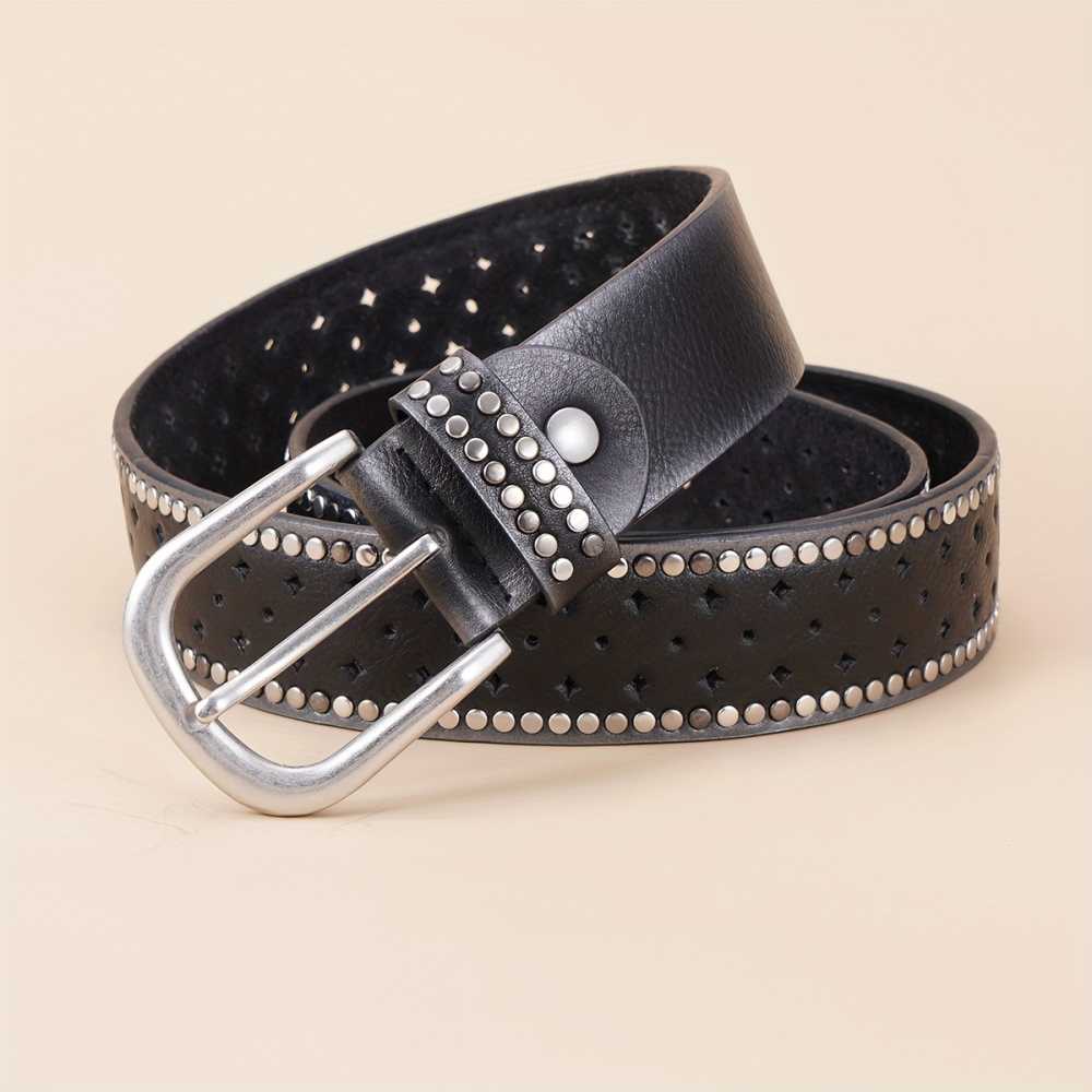 Round Rivet Stud Genuine Leather Y2K Belt Distressed Western for
