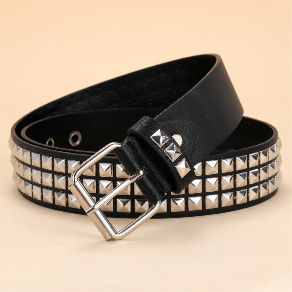 Studded Black Punk Rock Rivet Belt with Pyramid Studs and Grommet