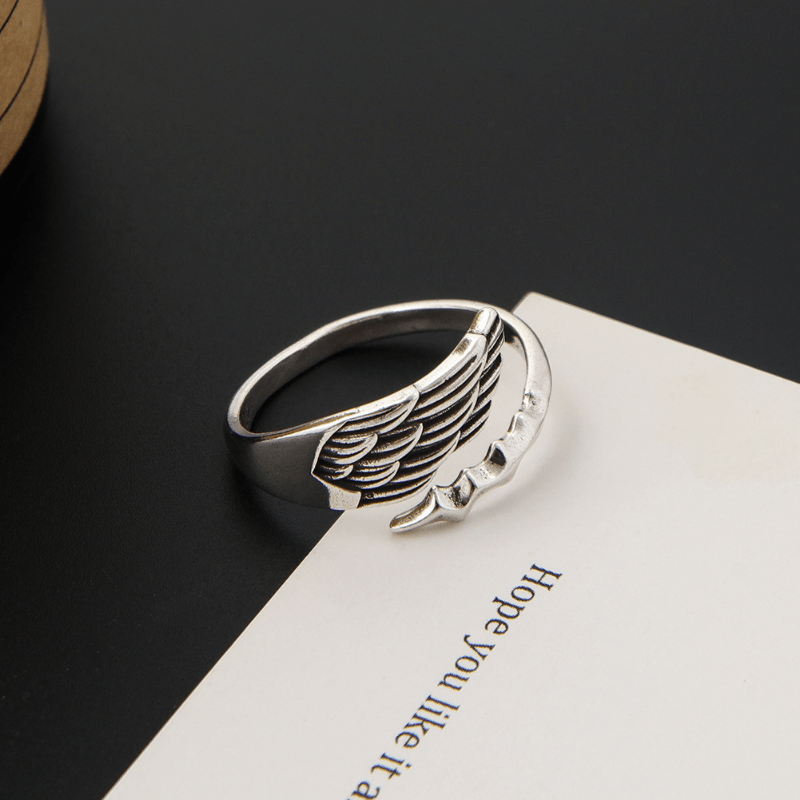 Angel Wings Feather Copper Rings Retro Hip Hop Alloy Rings – BLING