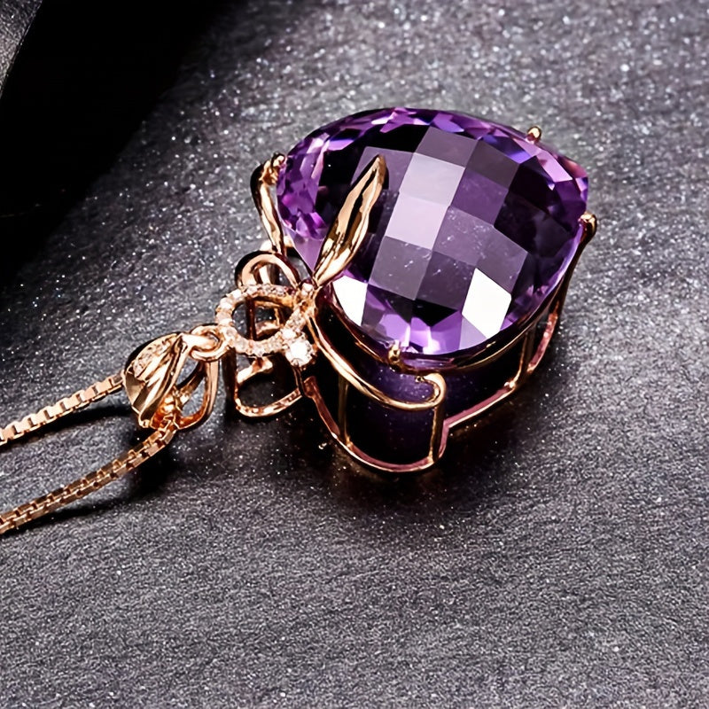 Heart Shaped Amethyst Pendant Necklace - Synthetic Gemstone