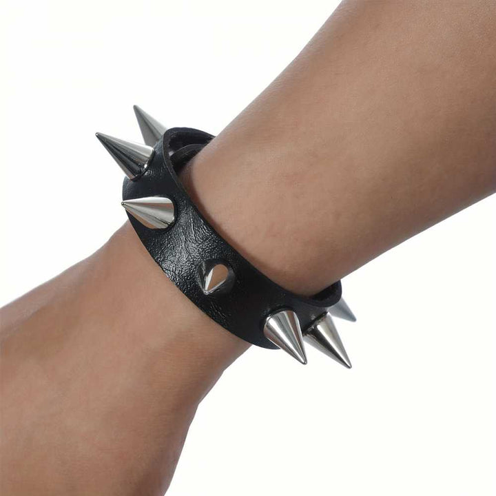 Unisex 2Pcs Punk Rock Metal Spike Rivet PU Leather Wristband