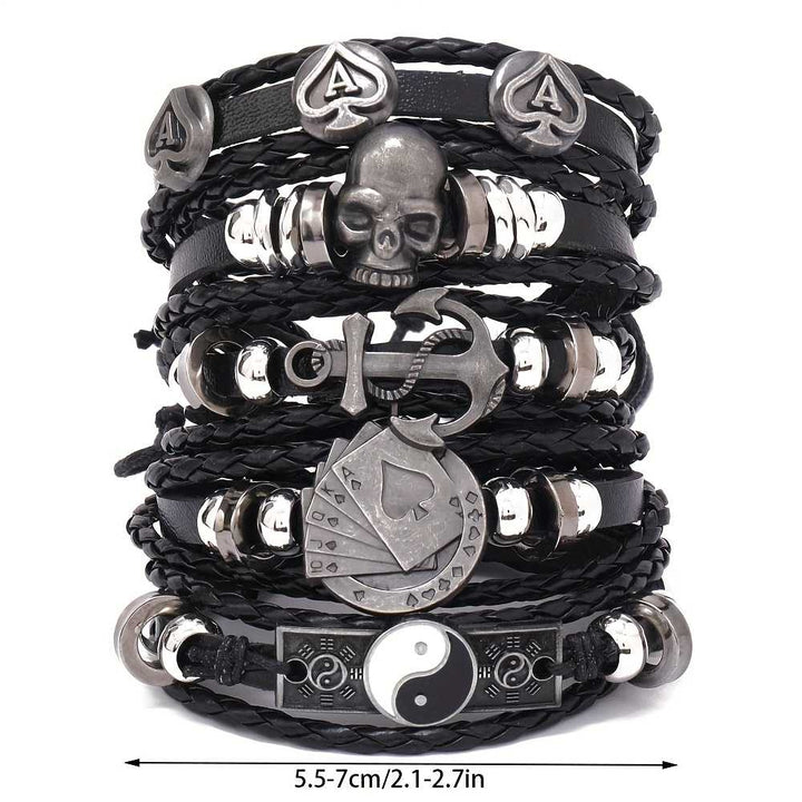 Men's 5Pcs Multi Layered Leather Bracelet Set – BLING QUEEN