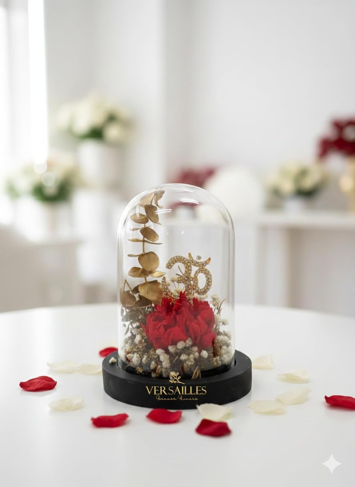 Crystal Preserved Flowers with Om Symbol in Glass Dome – BLING QUEEN