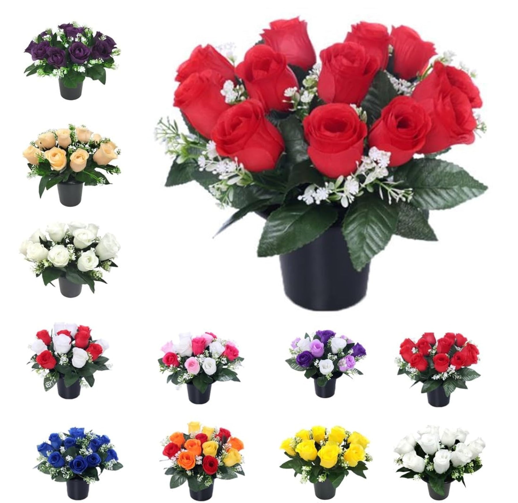 Red Rose Artificial Flowers for Grave Flower Pots – BLING QUEEN
