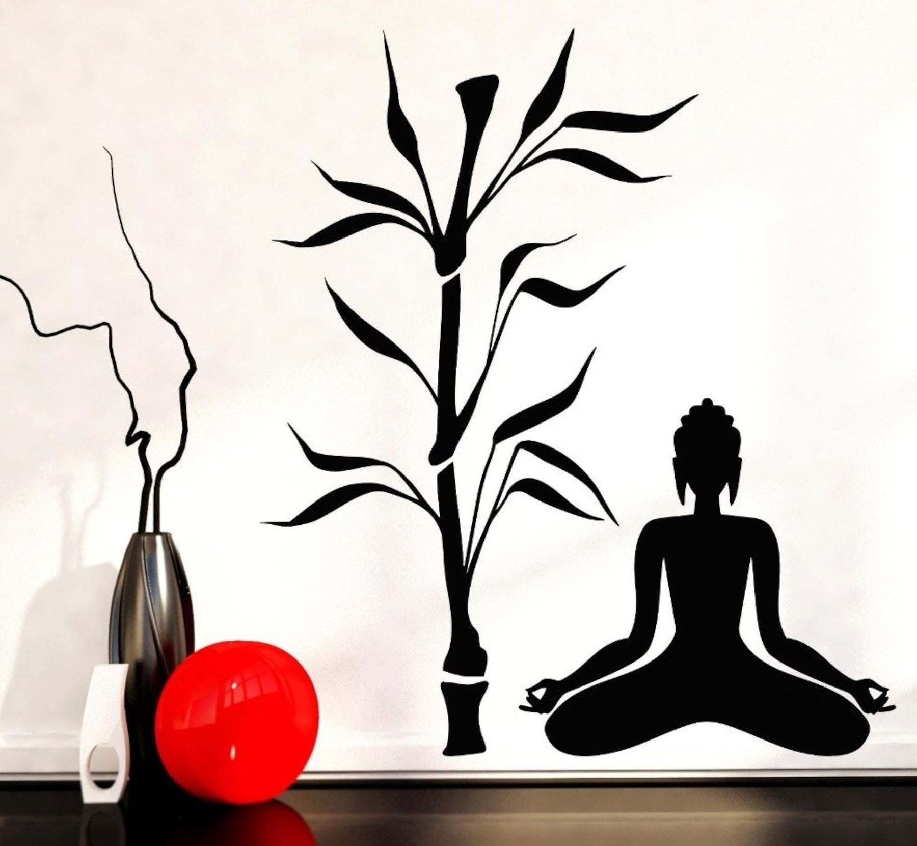 PVC Wall Stickers Beautiful Black Meditating God Buddha Bamboo Tree ...