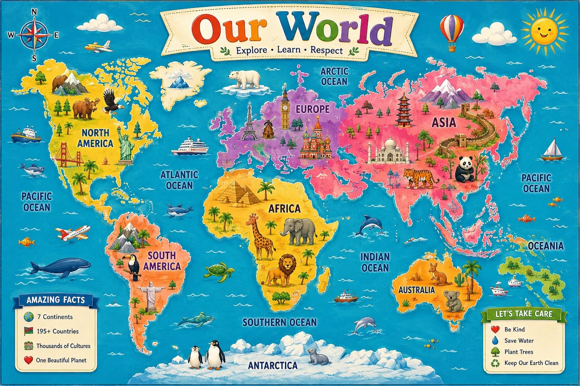 Our World Educational Wall Poster for Kids, Colorful Map – BLING QUEEN