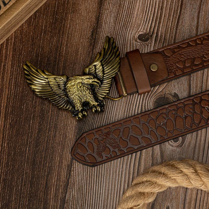 Eagle & Wolf Buckle Men's Belt Faux Leather Embossed – BLING QUEEN