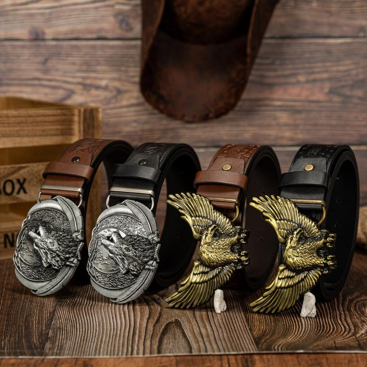 Eagle & Wolf Buckle Men's Belt Faux Leather Embossed – BLING QUEEN