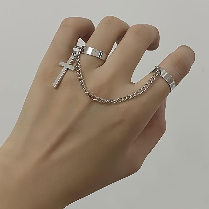 Adjustable Cross Connect Two Fingers Ring Men's Jewelry – BLING QUEEN