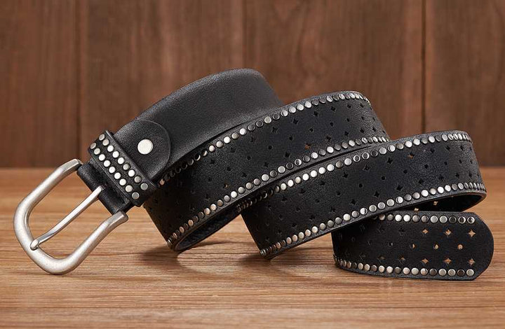 Round Rivet Stud Genuine Leather Y2K Belt Distressed Western for