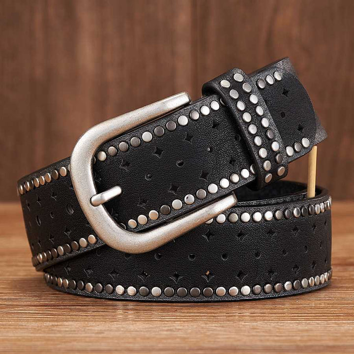 Round Rivet Stud Genuine Leather Y2K Belt Distressed Western for