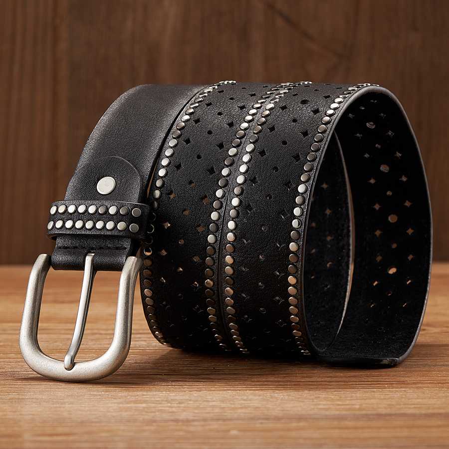 Round Rivet Stud Genuine Leather Y2K Belt Distressed Western for