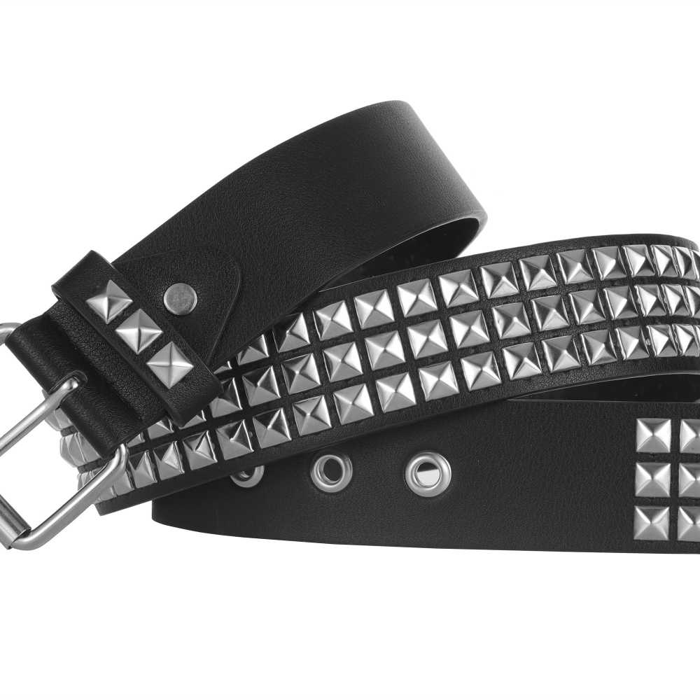 Studded Black Punk Rock Rivet Belt with Pyramid Studs and Grommet