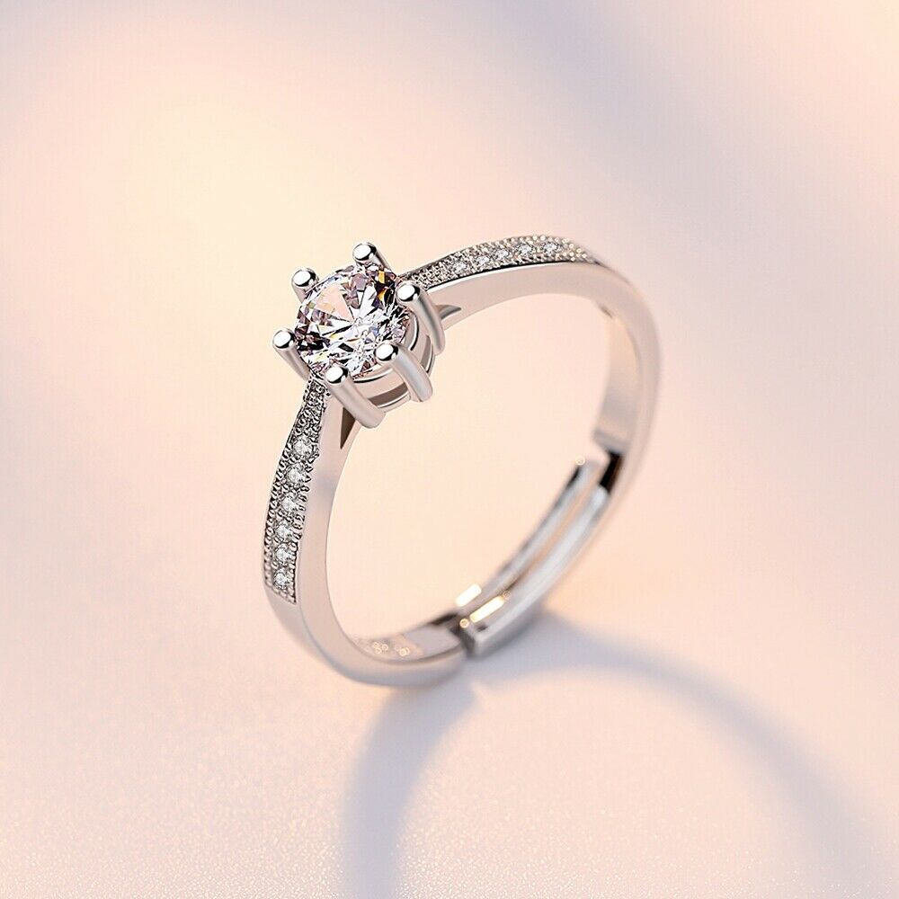 Women's Round Cubic Zirconia Sterling Silver Adjustable Ring – BLING QUEEN